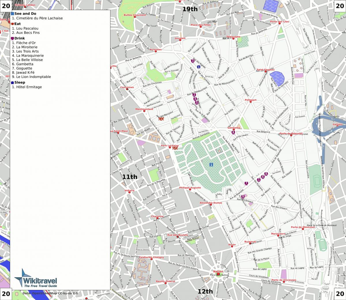 Harta arondismentul 20 din Paris