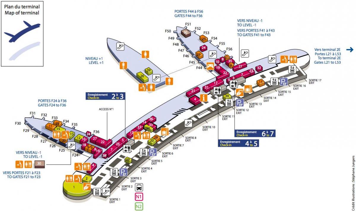 Harta CDG aeroport terminal 2F