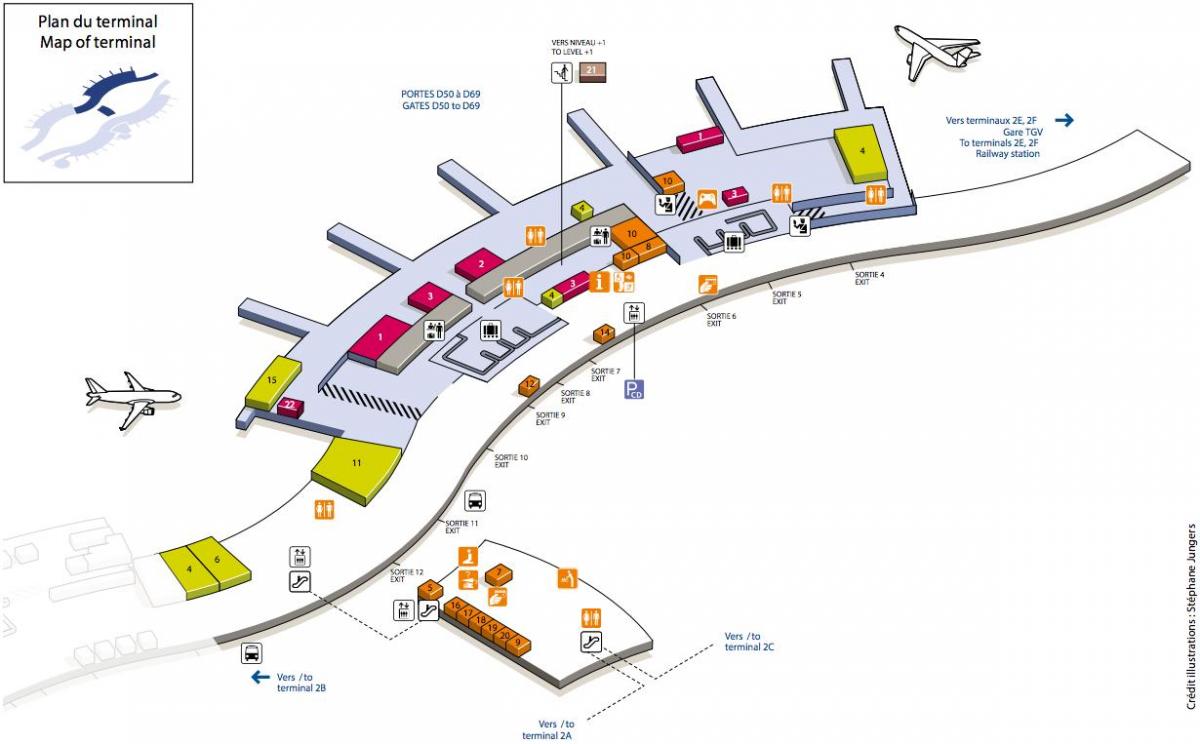 Harta CDG aeroport terminal 2D